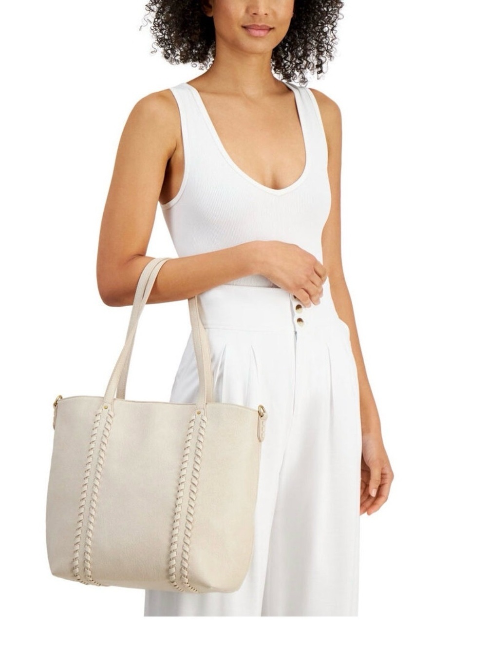 NEW WOMEN’S Style & Co Alabaster Whipstitch Braided Front Tote